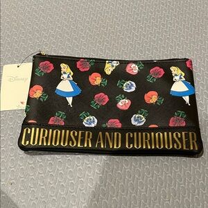 Loungefly Black Cosmetic Bag with Alice Floral Design “Curiouser And Curiouser”